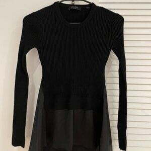 All Saints Black Ribbed Knit and Satin Sweater